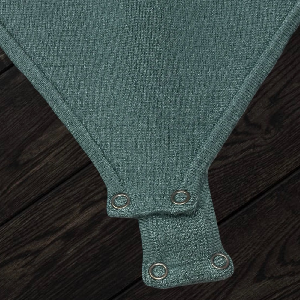 Abercrombie & Fitch Ribbed Knit Square Neck Teal Bodysuit Women's Size Medium - Picture 6 of 7